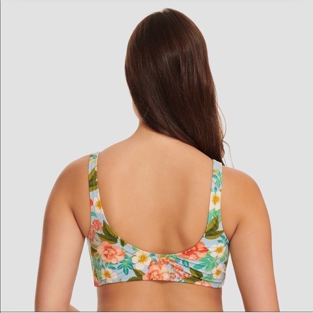 Beach Betty by Miracle Brand Blue Mutli Swim Top Flowers Hibiscus Tropical - Picture 2 of 8